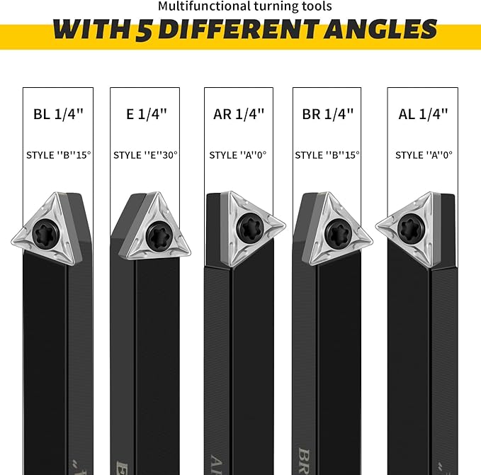 Metal Lathe Cutting Tools,5 Sets of 1/4 Carbide Metal Cutting Tool Bits Kit竊똈ndexable Lathe Turning Tool竊똂arbide Lathe Tools For Metal