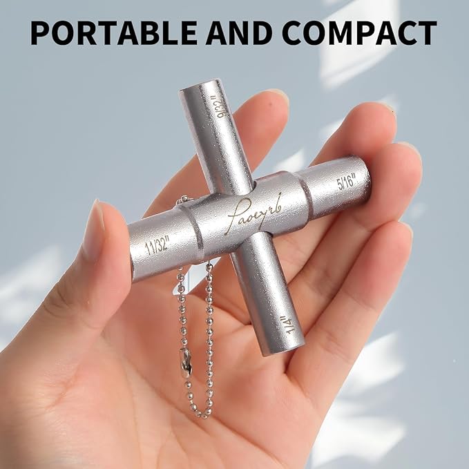 2 Pcs Water Key, Premium Silcock Key 4 Way, Multi-functional Water Key Shut Off Tool, Compact Water Meter Key for Hose Bib, Valve, Faucet and Spigot