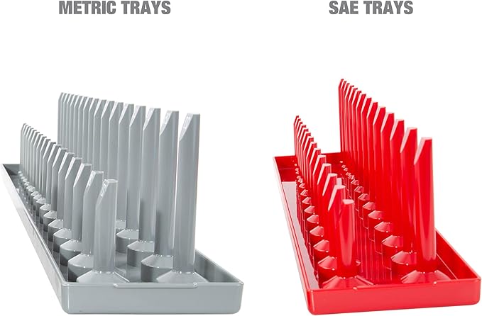 OEMTOOLS 22413 6 Piece SAE and Metric Socket Tray Set, SAE and Metric Socket Storage for Sizes 1/4", 3/8?? and 1/2" Drive, Socket Holders and Socket Organizer Tray for Toolbox, Red/Grey