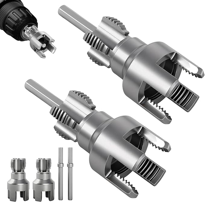 2PCS Pipe Threading Tool, 1/2" & 3/4" Dual-Function Internal & External Pipe Threader Kit, Alloy Steel Thread Cutting Tool for Water Pipes, Electric Drill Compatible, Fast DIY Plumbing Solution