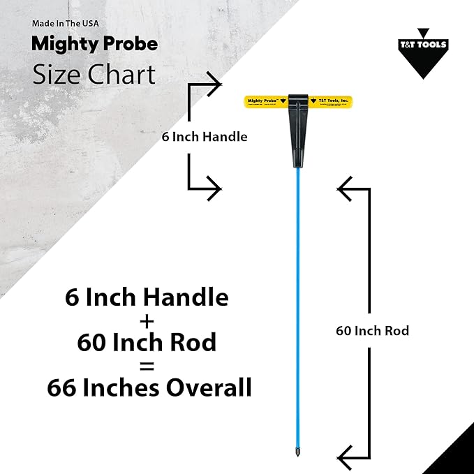 T&T Tools 66-Inch Mighty Probe Insulated Metal Soil Probe ??3/8" Metal Round Rod, Heavy Duty Design for Easy Penetration & Withdrawal, Soil Testing & Landscaping Tools, T-Handle, USA-Made-4 Pack