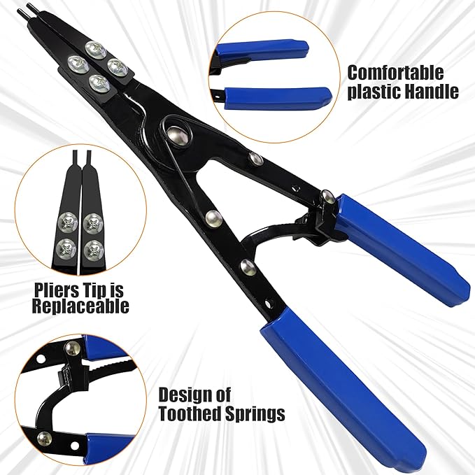 38700 Snap Ring Pliers Internal External 10" Large Heavy Duty Ratchet Locking Design Anti-slip Circlip Pliers Blue Automotive Removal Tool Kit Compatible with Ford Super Duty Pickups 2007 and Newer