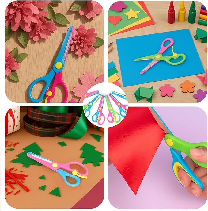LOVESTOWN Kids Craft Scissors, 6PCS Blunt Tip Safety Scissors Stocking Stuffer for Toddler, Anti-Pinch Design for Child Hand-Eye Coordination Development, Art Craft Scrapbooking Supplies