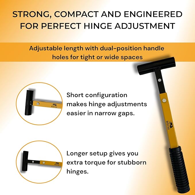 MyRiteTool Door Hinge Adjustment Tool Kit. 4-in-1 Precision Hinge Gap Wrench for Door Alignment, Sagging Door Repair & Installation, Reinforced Steel, Adjustable Handle Length, Gloves + Storage Case