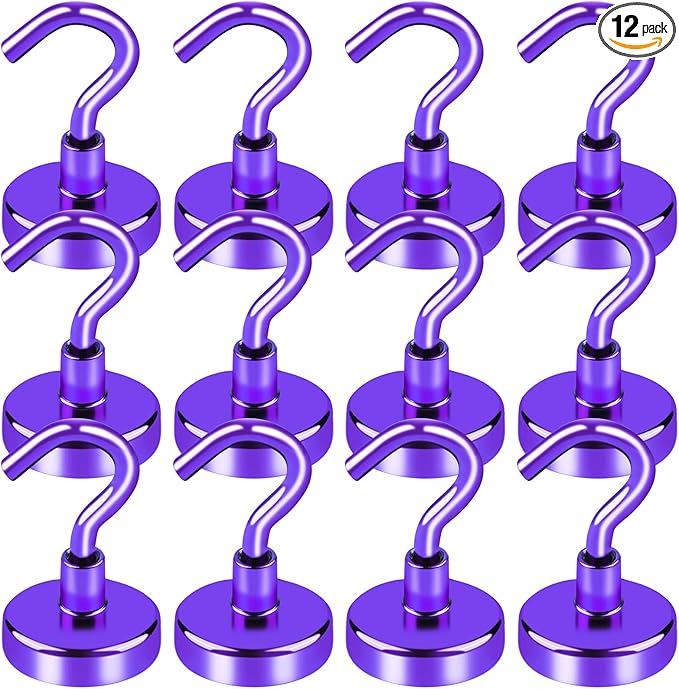 LOVIMAG Cruise Must Haves, 50Lbs Purple Magnetic Hooks for Cruise Cabins, Cruise Door Magnets, Magnetic Hooks for Hanging, Refrigerator, Celling - 12 Pack