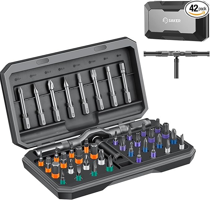 Saker 42 in 1 Magnetic Screwdriver Set, Multi Bit Free Combination Ratchet Screwdriver Set Portable Repair Tool Kit for Christmas Gifts Furniture, Computer, Bicycle and DIY Grey