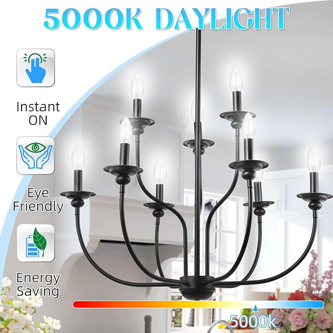 E12 Candelabra Bulb 40 watt Equivalent, E12 LED Bulb Non-Dimmable Chandelier Light Bulbs, 5000K Daylight B10 Candle Light Bulbs, 90+CRI, 400LM, Cear Glass, 12 Pack