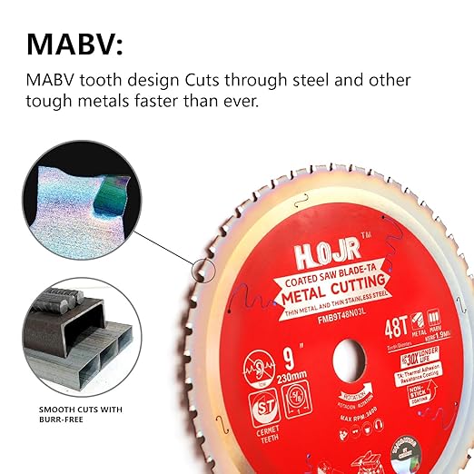 Dia 9"(230mm) 48-Tooth Arbor 1" Metal Cutting Circular Saw Blade, for Steel and Stainless Steel,The Cutting Head uses a Special Anti-Heat Sticking Coating,FMB 9 inch 48-Tooth 1" -TA