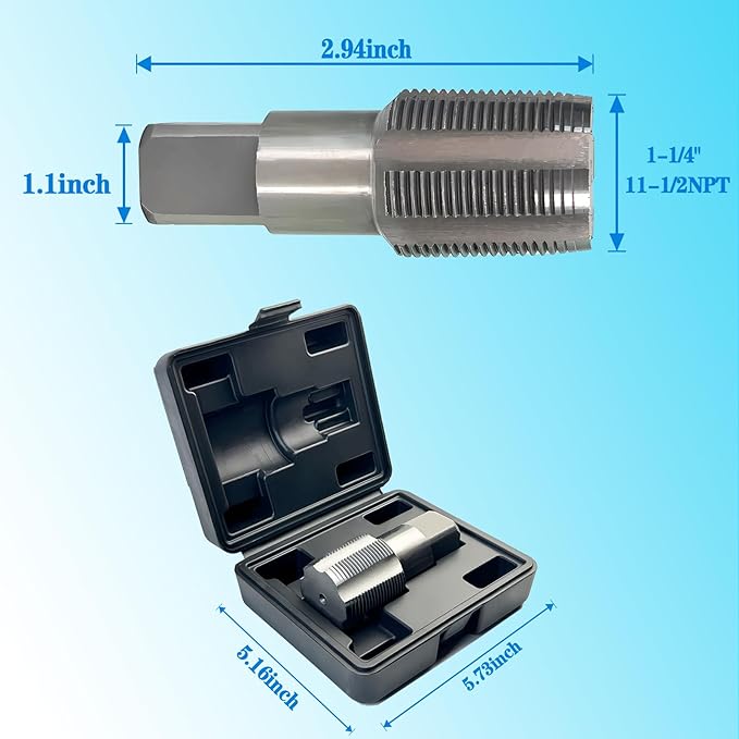 1-1/4"-11-1/2 NPT Pipe Tap, 1-1/4"-11-1/2 NPT Tap Carbon Steel Hand Threading Plumbing Tap for Accurate Threads, Assorted Plumbers Mechanics DIY Thread cutting tools.
