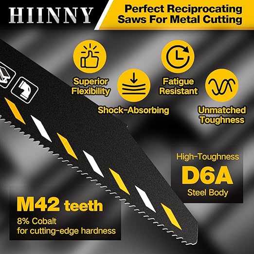 25 Pack 9 inch 14/18 TPI HIINNY Bi-Metal Auto Reciprocating Saw Blades,Blades Metal Cutting with M42 Teeth and Cobalt,for Automatic Dismantling Sawzall Blades for 1/16-5/16 Medium Metals
