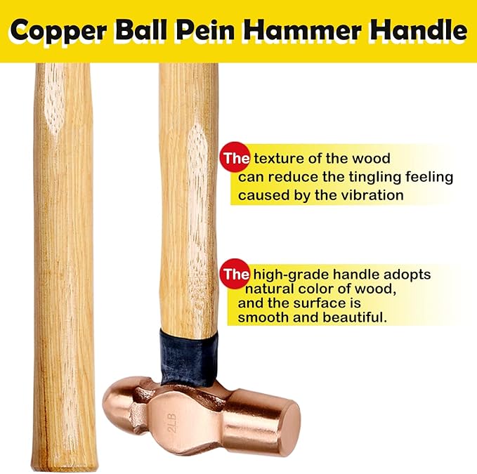 WEDO 32 oz Ball Pein Hammer, Copper Hammer, Ball Peen Hammer, Wooden Handle hammer for Ball Peen, Head Weight 2lb, Length 365mm(14")