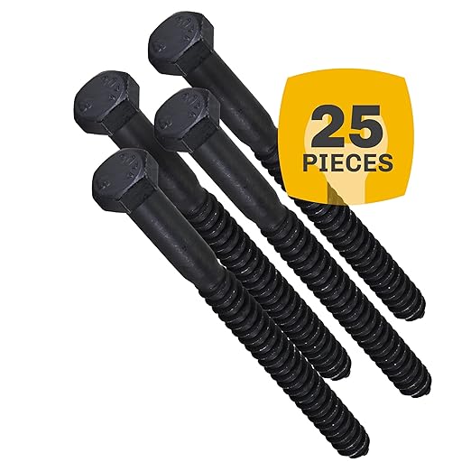 1/2" x 6?? 25-Piece Black Lag Bolts, Rustproof 4-Layer Ceramic BLAKOTE, 2X Protection of Galvanized Lag Screws, for Decks Pergolas by Makers Bolt