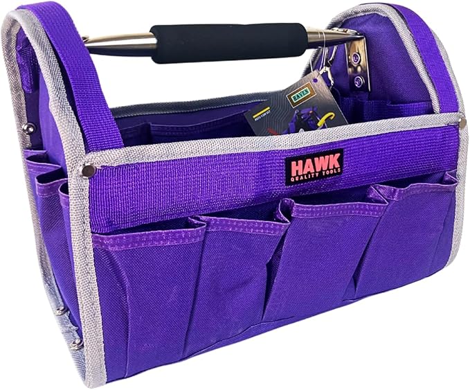 RAVEN 12.5" Purple Tool Carry-All | Premium Canvas with Multi-Pockets | Metal Handle & Rubber Feet | 12.5" x 9.5" x 8" | Best for Tools, Crafts & Supplies