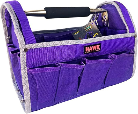 RAVEN 12.5" Purple Tool Carry-All | Premium Canvas with Multi-Pockets | Metal Handle & Rubber Feet | 12.5" x 9.5" x 8" | Best for Tools, Crafts & Supplies
