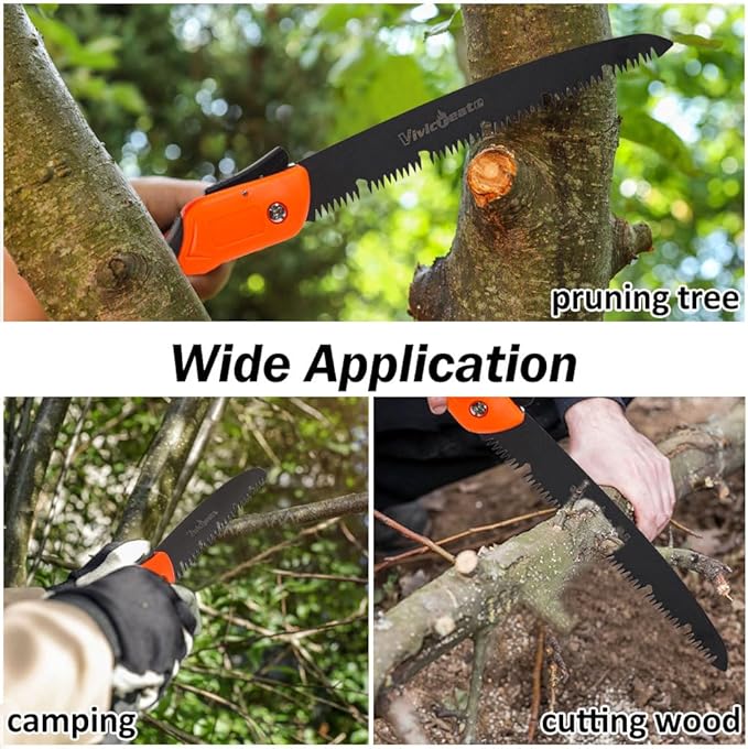 Vivicreate Folding Hand Pruning Camping Saw Survival Bushcraft Saw Tree Pruning Cutting Hand Limb Yard Work Folding Saw serrucho plegable sierra de poda herramientas de jardiner챠a (10 Inch)
