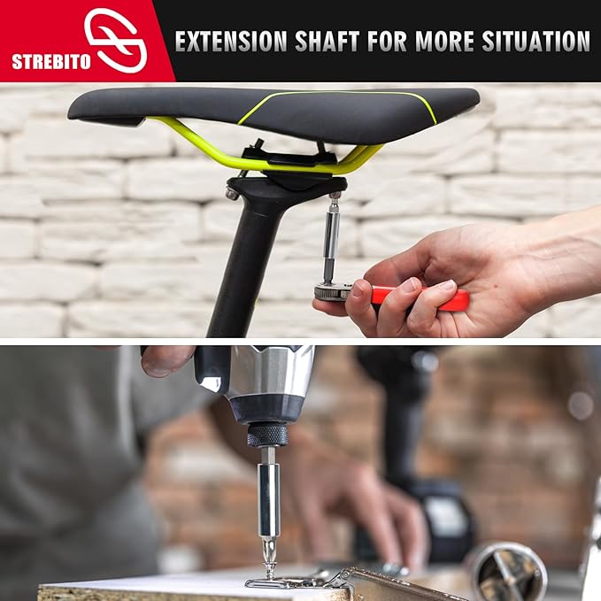 STREBITO Right Angle Screwdriver Set, Low Profile 26 Piece Small Ratchet, Stubby 90 Degree Ratcheting Screwdriver, Mini 1/4 Bit EDC Tool for Tight Spaces, Bike
