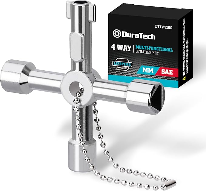 DURATECH 4 Way Utility Key, Multi-functional Water Key, 1-Pack, for Valve, Faucet, and Spigots