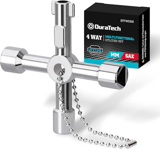 DURATECH 4 Way Utility Key, Multi-functional Water Key, 1-Pack, for Valve, Faucet, and Spigots
