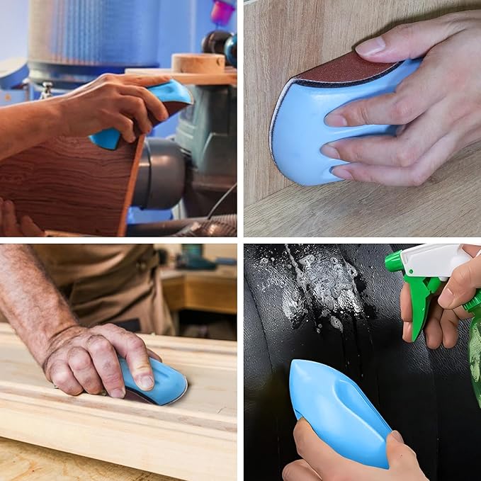 Hook and Loop Sanding Blocks Set, Round and Mouse Hand Sanding Block for Wood Furniture Car and Crafts, 4PCS