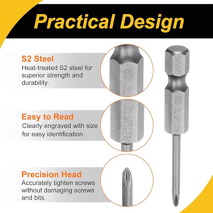 5 Pcs Magnetic Phillips Screwdriver Bit PH00 1/4" Hex Shank 50mm Long 2.5mm Rod