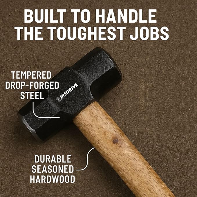 Sledge Hammer 8 lb Wooden Hammer length with 21Inch Polished Hitting Face Metalworking Tools for Home Improvement, Automotive, Industrial, and Construction E-3006