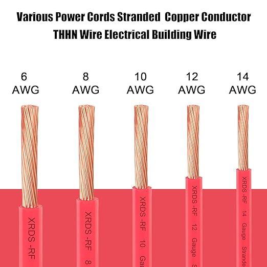 XRDS -RF 8 Gauge THHN Wire, 100FT Red Stranded Copper Electrical Wire, 600V, Heat & Oil Resistant, Nylon Sheath Building Wire for Indoor/Outdoor Use