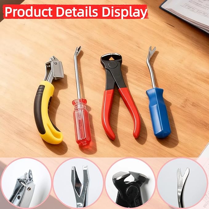 4 Pcs Staple & Nail Puller Tool Kit ??Upholstery Staple Remover, Tack Lifter, Nail Puller Pliers & Fastener Remover for Furniture, Floor, Wall, Wood, Car, Photo Frame