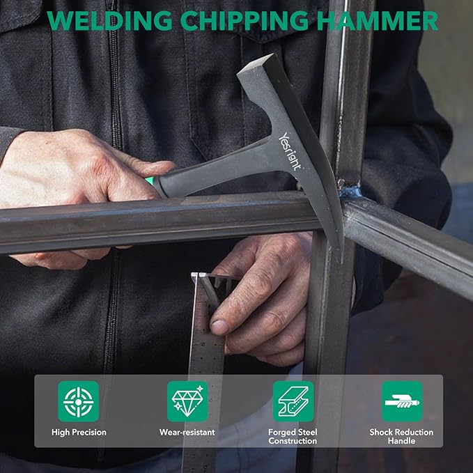 Chipping Hammer, 22oz Welding Chipping Hammer with 2Pcs Steel Wire Brush, Sheet Metal Hammers Slag Removal Tool for Welders Metal Cleaning Workshop & DIY Projects