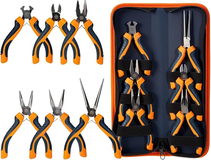 MANUFORE 6-Piece Mini Pliers Set ??Needle Nose, Long Nose, Diagonal, Flat Nose, End Cutting & Linesman Pliers for Precision DIY, Electronics Repair, Jewelry Making & Crafting