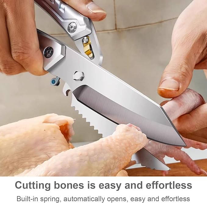 5-in-1 stainless steel kitchen poultry shears,spatchcock turkey shears heavy duty professional,butcher bone cutting scissors;,kitchen poultry scissors all purpose for food,meat,cooking