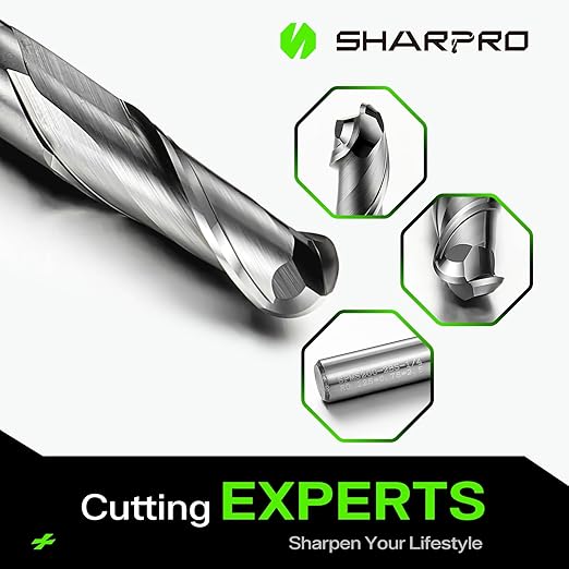 Carbide Ball Nose End Mills 2 Flute 1/4 Inch SHK. and Cutting Dia. 3D Carving, High-Speed and Deep Cutting, AlCrN Coated, Apply for Alloy Steel, Stainless Steel and Various Cast Iron. (3PCS)