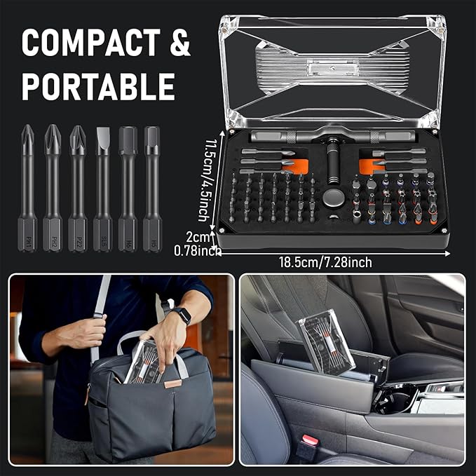 Ratchet Screwdriver Set, 74 in 1 Magnetic Screwdriver Set with Detachable Allen Wrench Ratchet T Handle, S2 Steel Bits, Portable Compact Repair Tool Kit for Furniture Computer Bicycle Eyeglass and DIY