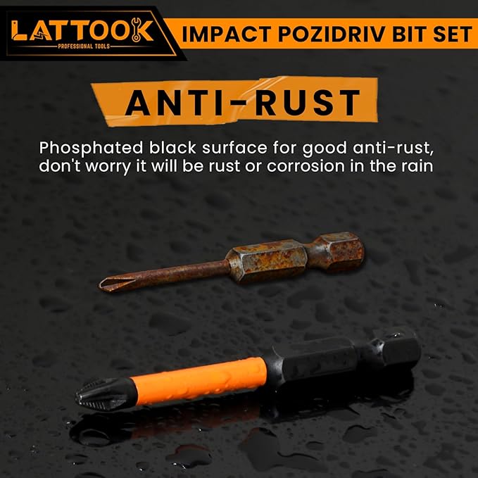 Impact Pozidriv Bit Set, LATTOOK 17PCS Anti Slip PZ2 Pozi Bit Set, Magnetic S2 Steel Pozidriv Screwdriver, PZ1, PZ2, PZ3