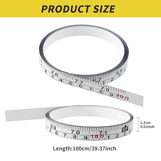 2 Packs 1/2-Inch Self-Adhesive Measuring Tape, 78 Inch or 200cm Peel and Stick Tape Measure, Imperial and Metric Scales, Left-Right Reading Ruler Tape for Workbench, Table Saw, Drafting Table, White