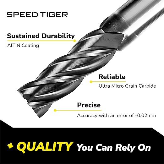 SPEED TIGER EISE 5/8" Carbide Square End Mill - 4 Flutes Milling Bits Set for Alloy Steels, Hardened Steels, Aluminum, Copper, Cast Iron, HRC 50 Deg AlTiN Coating, CNC Router Bits (1pc)