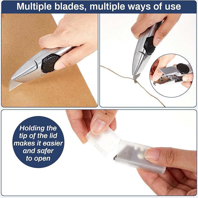 WILLBOND 2 Sets Silver Fixed Roofing Knife with 30 Blades Heavy Duty Shark Utility Knives for Drywall, Vinyl, Metal Carpet Cutting Tools with Storage Sheath, Replacement Blades, Roofing Knife Navajas