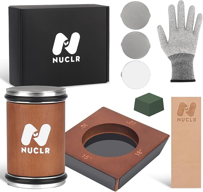 NUCLR Knife Sharpener Kitchen Knife Sharpeners with Magnetic Holder with Diamonds and Ceramic Easy Rolling Knife Sharpening Kit With 15, 18, 20 & 22 Degrees