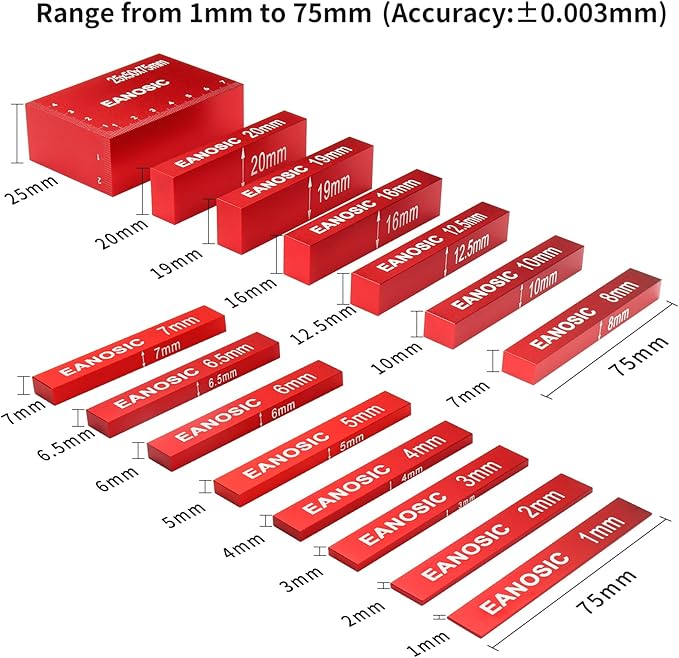 Metric Setup Blocks Height Gauge Set, 15pcs Precision Aluminum Setup Bars Guage Block Set for Router and Table Saw Accessories Woodworking Set Up, Bars Include Laser Engraved Size Markings