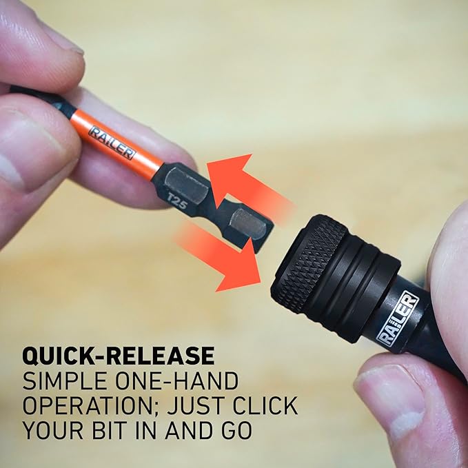 Railer Bit Holder Keychain 5pc - 1/4 inch Hex Shank Bit Holders - Quick Release Bit Holder for Nut Driver, Screwdriver & Drill Bits w/Key Chain Carabiner