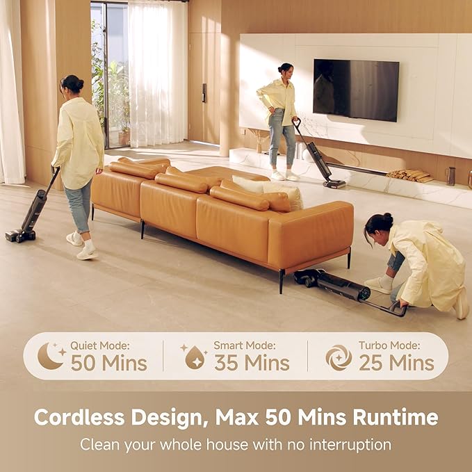 DREAME H12 FlexReach Vacuum Mop, 0 Tangle Wet Dry Vacuum Cleaner, Cordless Vacuum Mop All-in-One for Hard Floors, 180째 Lie-Flat Floor Cleaner Machine with 194째F Hot Self-Cleaning, 50Mins Runtime