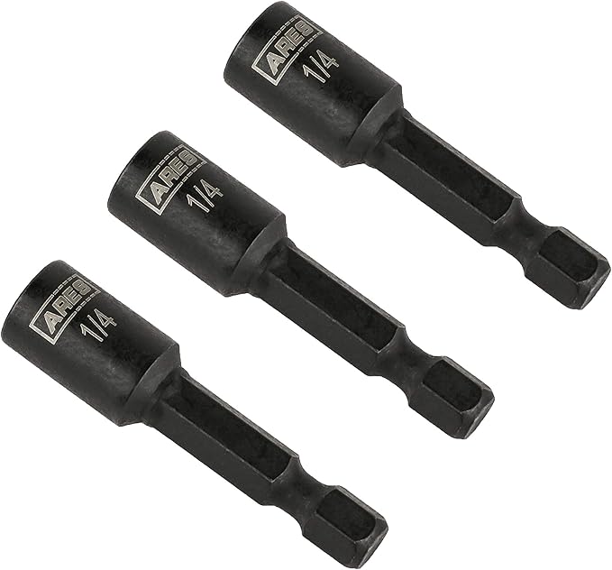 ARES 27012-3-Piece 1/4-Inch Magnetic Impact Nut Driver Bit Set - Stubby 1 3/4-Inch Length - Impact Grade Nut Setters with Industrial Strength Magnets