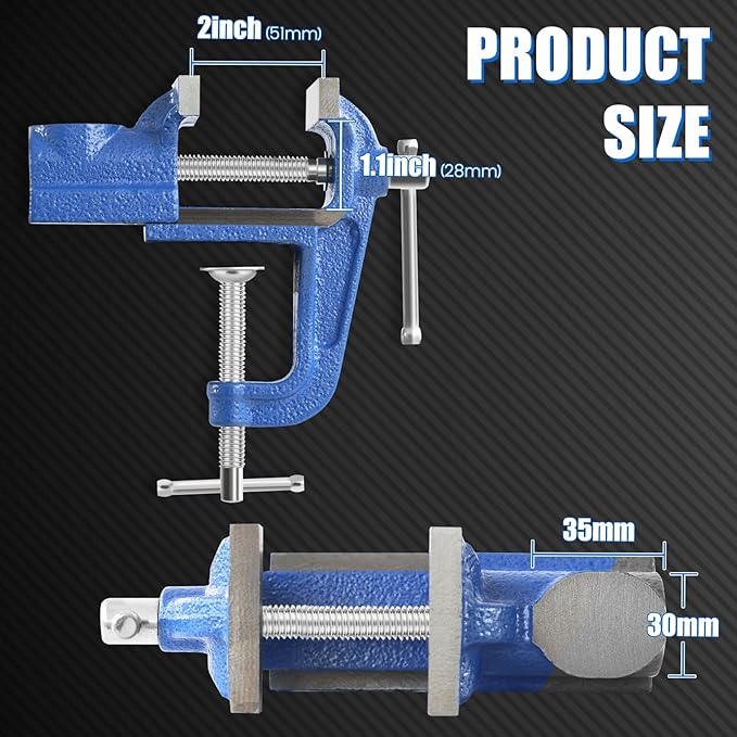 COGNATIVE Mini Table Clamp, 2" blue, Small Bench Vise, Upgraded cast steel manufacturing Jewelers Hobby Clamps Craft Repair Tool Portable Work Bench Vise (Mini)