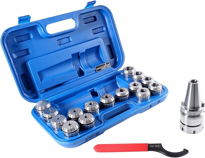 Accusize Industrial Tools BT40 Shank + 15 Pcs ER40 Collet Set + Wrench in Fitted Strong Box, BT40-ER40