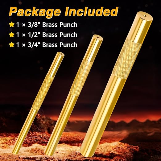 3PCS Brass Pin Punches, Brass Punch Set, Non-Sparking Brass Drift Punch Tool, 3/8??1/2??3/4??Brass Punch Hand Tool, Drift Pin Set for Vehicles and Home Use