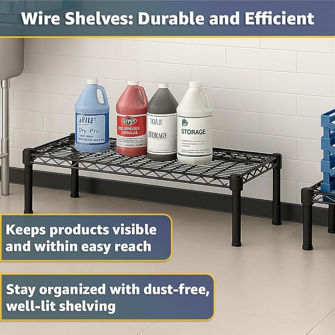 14" x 72" x 8" Black Epoxy Wire Storage Shelf, Dunnage Rack, Commercial 1 Tier Small Shelf
