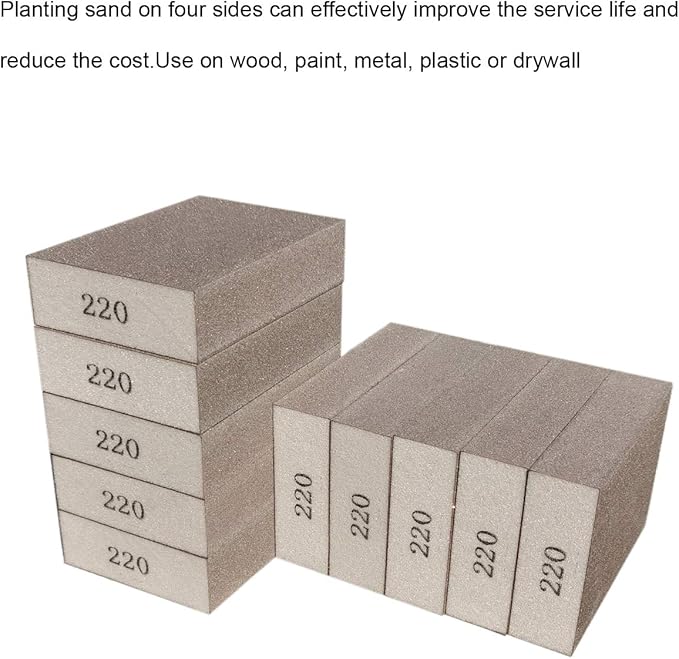 10 Pack 220 Grit Sanding Sponge - Washable and Reusable Blocks for Wood, Metal, Pots, Pans, Glasses - Great for Sanding and Brushing