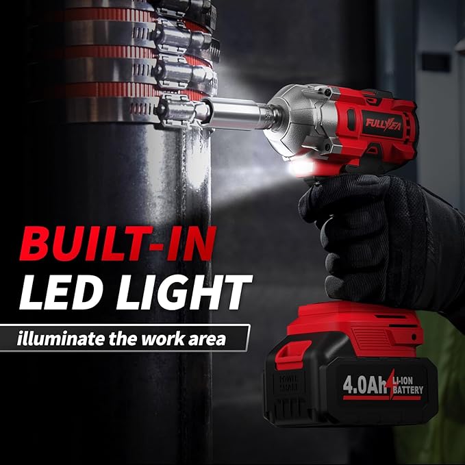 1/2" Cordless Impact Wrench, 406Ft-lbs (550N.m) Brushless Impact Gun Kit with 2x 4000mAh Battery & Fast Charger, 3000RPM High Torque Electric Impact Wrench, Power Impact Driver for Car Home