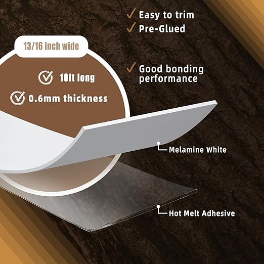 GSCIT Club White Edge Banding, 13/16 Inch x 10ft Melamine With Hot Melt Adhesive Pre-glued Flexible Edging Trim for Plywood Cabinet Furniture