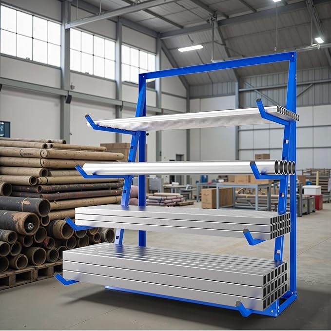Heavy Duty Garage Storage Rack 4000 LBS, Adjustable 4-Tier Cantilever Lumber Organizer, Wall Mount Alloy Steel Shelf for Wood Log PVC Pipe, Workshop Racking