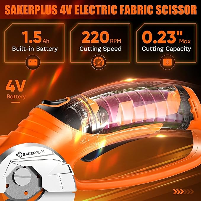 Cordless Electric Scissors, 4V Cardboard Cutter, Box Cutter Fabric Scissor with Safety Lock & LED Light, Rechargeable Power Rotary Cutters for Box Carpet Fabric Plastic Leather